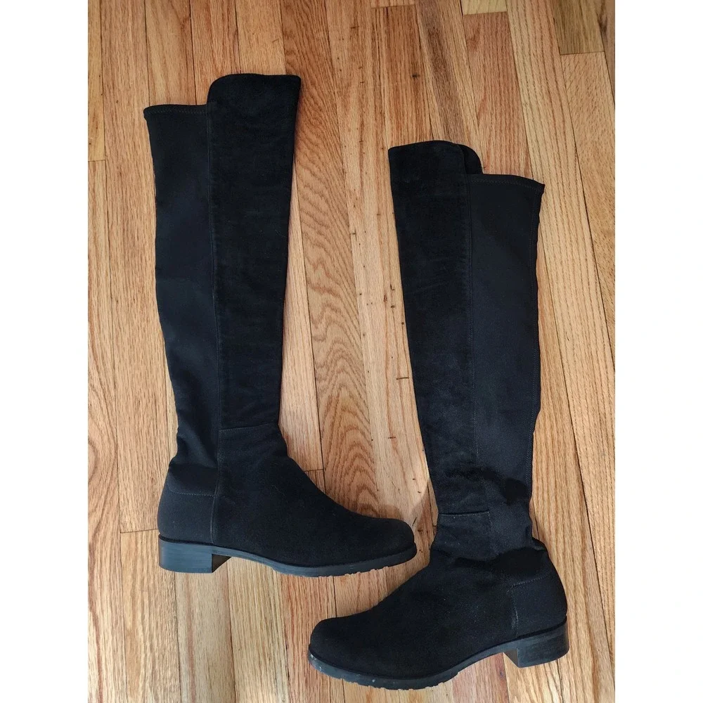 Stuart Weitzman 5050 Black Suede Over The Knee Boots Size 8.5 M Low Heel Spain